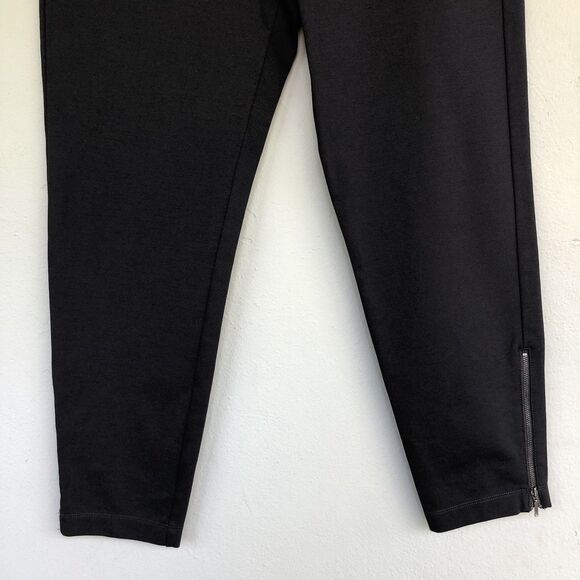 Eileen Fisher Black Zip Ankle Pants L Pull-On Ponte Knit Slim Stretch Minimalis - Picture 4 of 16